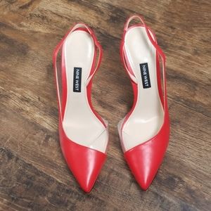 nine west toffee vinyl slingback pumps